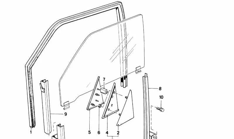 Guía de ventana trasera izquierda OEM 51321919647 para BMW E30. Original BMW.