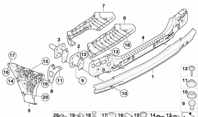 Rear right bumper bracket for BMW 5 Series E60, E60N (OEM 51127896616). Original BMW