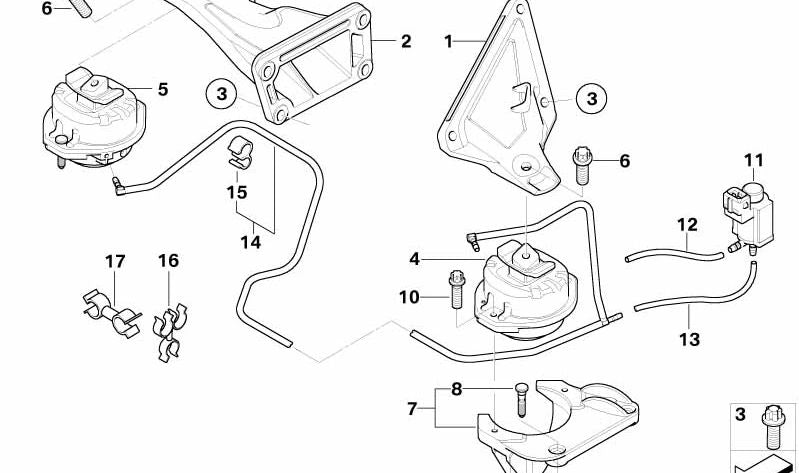 Soporte motor derecho OEM 22116771918 para BMW Serie 7 E65, E66 (730d, 730Ld) con motores M57S. Original BMW.
