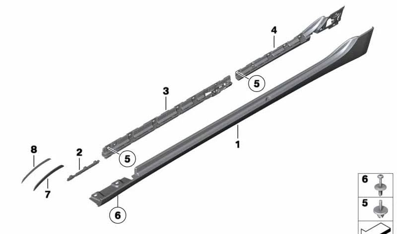 Juego de molduras paso de rueda negras OEM 51137343762 para BMW F07, F06, F12, F13, F01, F02, F04. Compatible con todos los modelos indicados. Producto original BMW.