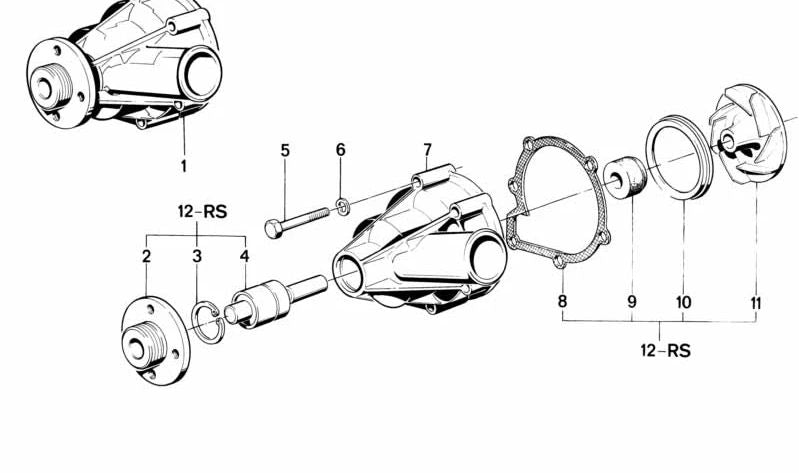Bomba de agua OEM 11511707415 para BMW E23, E24, E28, E30, E32, E34, E9, E12, E21, E26, E3, E6. Recambio original BMW.