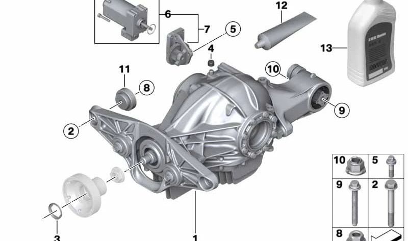 Grupo trasero con diferencial autoblocante OEM 33108090474 para BMW F06, F06N, F10, F12, F12N, F13, F13N. Original BMW.