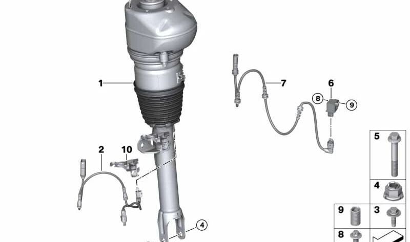 Amortiguador neumático delantero izquierdo OEM 37107915969 para BMW G11, G11N, G12, G12N. Original BMW.