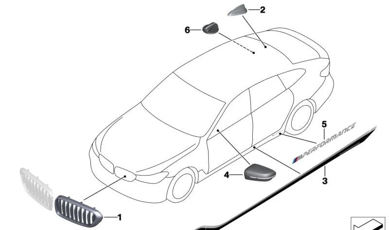 Carcasa retrovisor exterior carbono lado izquierdo (RHD) OEM 51162365977 para BMW G30, G31, G32, G11, G12, G14, G15, G16. Original BMW.