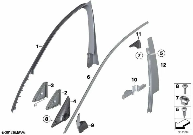 Left Interior Mirror Triangle Cover for BMW F01, F02, F04 (OEM 51337226613). Original BMW