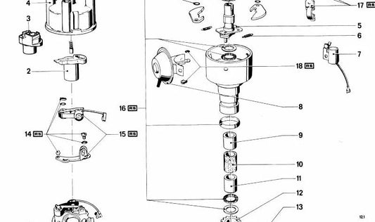 Condensador OEM 12111359890 para BMW 114 (1502, 2002) e 5 E12 Series. BMW original sobressalente. Ideal para o sistema de ignição de modelos clássicos com o motor M10.