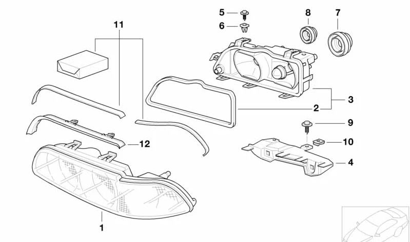 Cubierta de luz de cruce para BMW Serie 5 E39 (OEM 63128387527). Original BMW