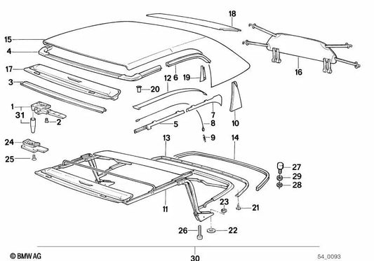 Cinta de sujeción izquierda OEM 54312291889 para BMW Z1 E30. Original BMW.