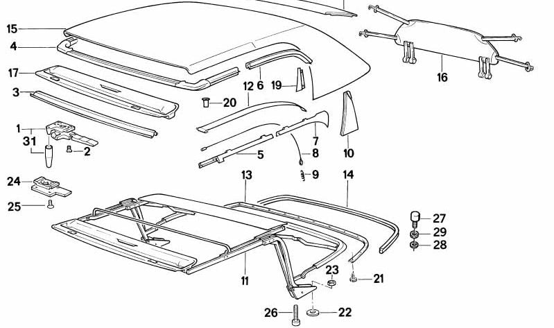 Soporte tensor derecho OEM 54312291890 para BMW Z1. Pieza original BMW.