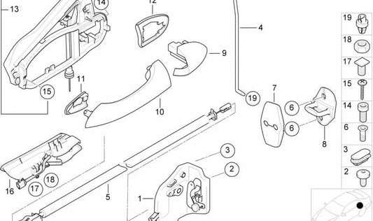 Porter esterno Sinistra Trattee OEM 51228243635 per BMW X5 E53. BMW originale.