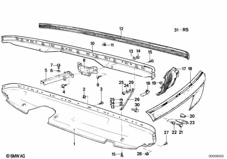 Tira elástica de borracha OEM 51121852305 para pára-choque traseiro BMW Série 7 E23. BMW genuíno.