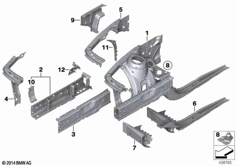 Extensão da viga de suporte do arco da roda direita OEM 41007321724 para BMW Série 2 F22, F87 M2, Série 4 F32, F36... e muito mais. BMW genuíno.