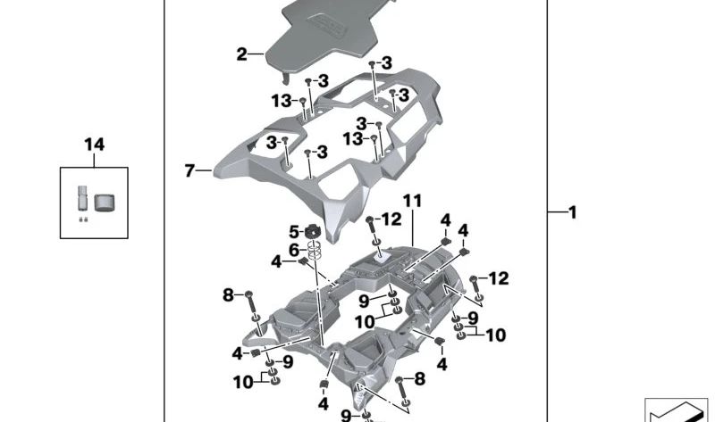 Moldura placa porta equipaje asiento acompañante OEM 77448523754 para BMW Motorrad R1200GS, R1250GS, R1200GS Adventure, R1250GS Adventure. Original BMW Motorrad.