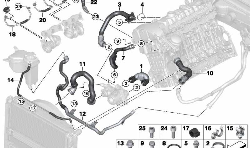 Manguito de retorno calefacción termostato OEM 17127548229 para BMW E82, E88, E90, E91, E92, E93. Original BMW.