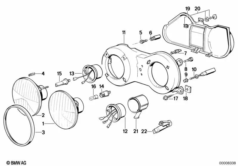 Óptica de luz de cruce izquierda OEM 63121371937 para BMW E24 628CSi, 635CSi. Original BMW.