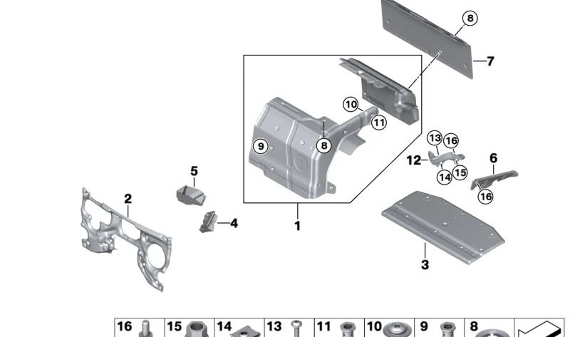 Tuerca remachada plana M6 OEM 07147356455 para BMW i3 e i8 (I12, I15) con tracción total y cambio automático. Compatible con modelos fabricados entre 2014 y 2020. Original BMW.