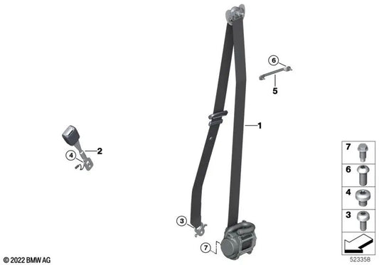 Banda superior de cinturón de seguridad asiento izquierdo OEM 72117497877 para BMW X5 G05, X5 M F95, X6 G06, X6 M F96, X7 G07... y más. Original BMW.