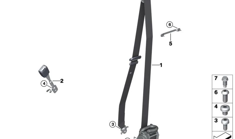 Cinturón superior izquierdo asiento delantero OEM 72117497879 para BMW X5 (F95, G05, G18N), X6 (F96, G06) y X7 (G07, G07N). Original BMW.