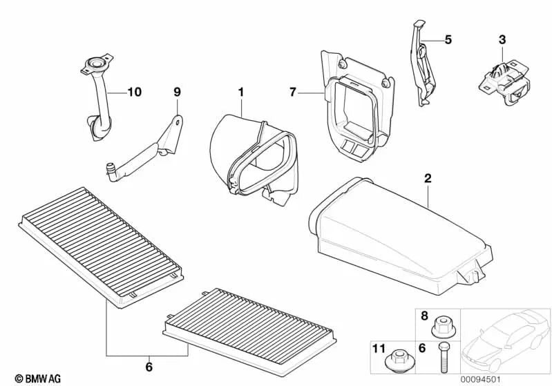 Filtre micro-particules gauche du conduit d'air pour la série BMW 7 E65, E66 (OEM 64318379957). BMW d'origine