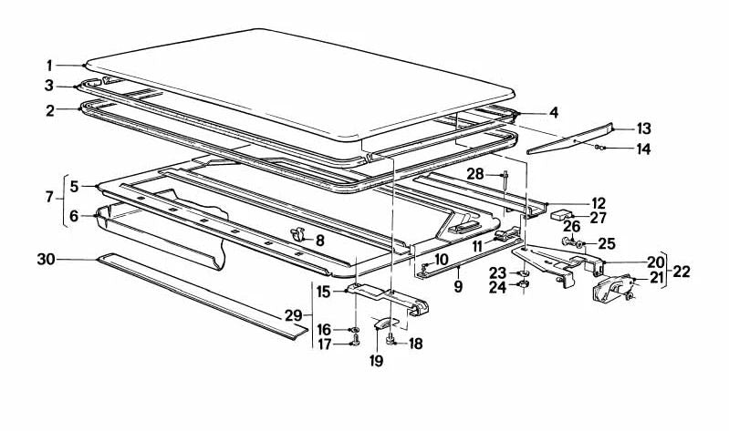 OEM 54121843425 left guide support for BMW E21, E12, E28, E24, E23. Original BMW piece for sunroof.