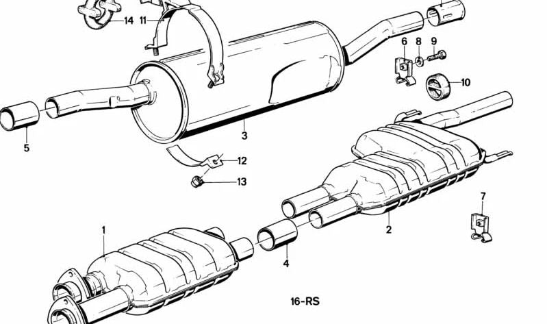 Silenciador trasero OEM 18121175747 para BMW E28. Forma parte del sistema de escape sin catalizador. Compatible con todos los modelos E28. Producto original BMW.
