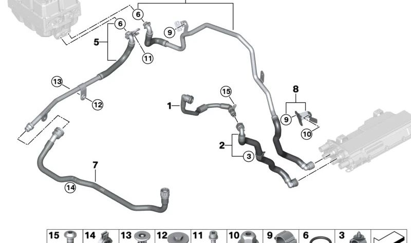 Tubo de retorno electrónica de potencia OEM 17129895919 para BMW G30, G31, G38, G11, G12. Original BMW.