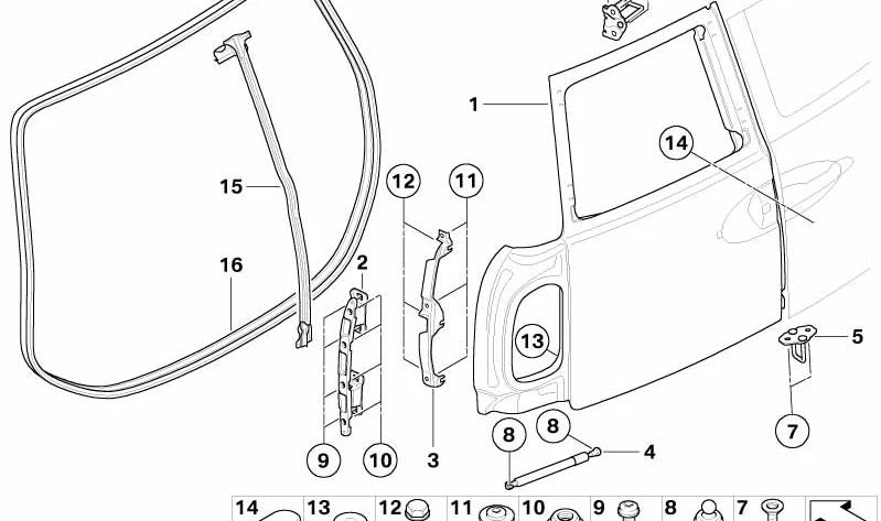 Puerta trasera Splitdoor derecha OEM 41545A2A3A4 para MINI Clubman R55 y R55 LCI. Original MINI.