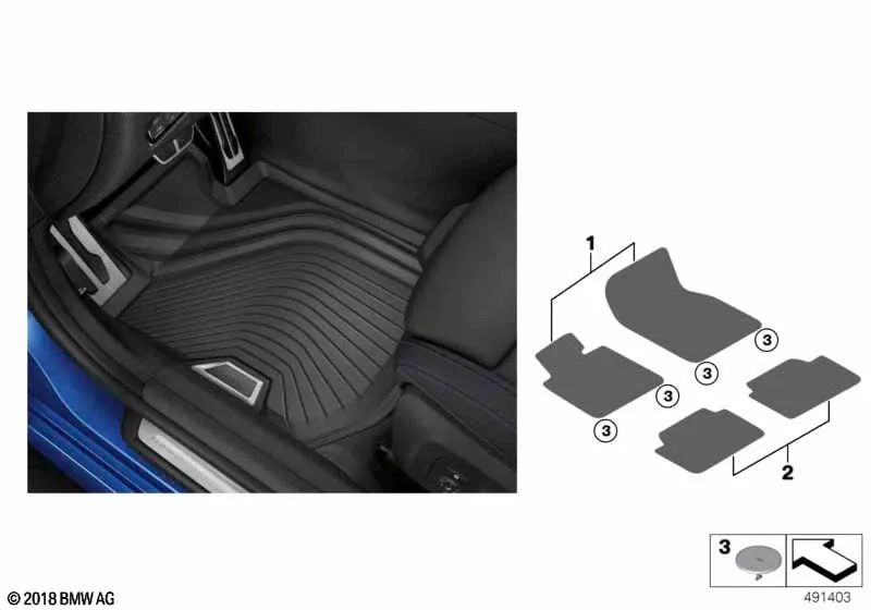 Front All-Weather Floor Mats for BMW 2 Series G42, G87 (OEM 51475A3E485). Original BMW