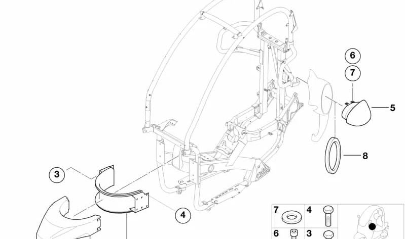 Elemento de colisión estribo hombro derecho OEM 46512329492 para BMW Motorrad C1 125, C1 200. Original BMW Motorrad.
