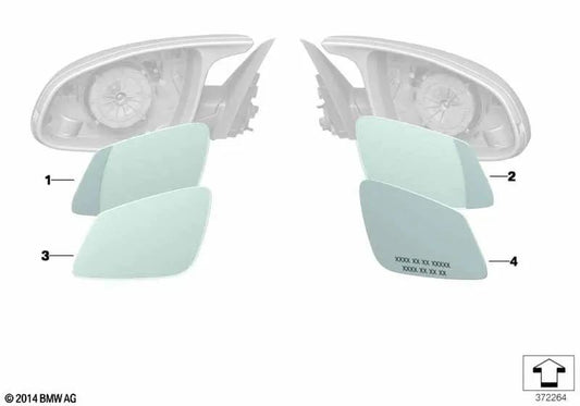 Beheiztes Weitwinkelspiegelglas links OEM 51168065297 für BMW F87 M2, F30, F80 M3, F31, F32, F82 M4, F33, F83 M4... und mehr. Original BMW.