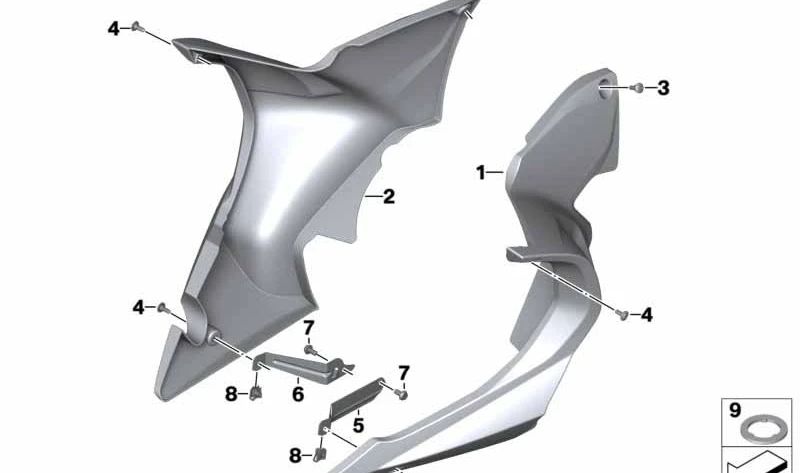 Spoiler direito do motor OEM 46639443406 para motocicletas BMW R 1200 RT, R 1250 RT. Originais BMW Motorrad.