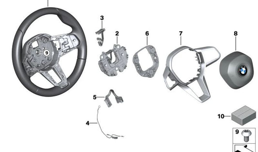 OEM leather sports steering wheel 32305A4EE18 for BMW 2 U06, X1 U11 and X2 U10 series. Original BMW replacement ideal to improve the inside and grip when driving.