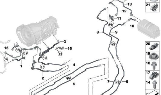 Double hose holder for BMW F90, G90, G70, F91, F92, F93 (OEM 17128096522). Original BMW.