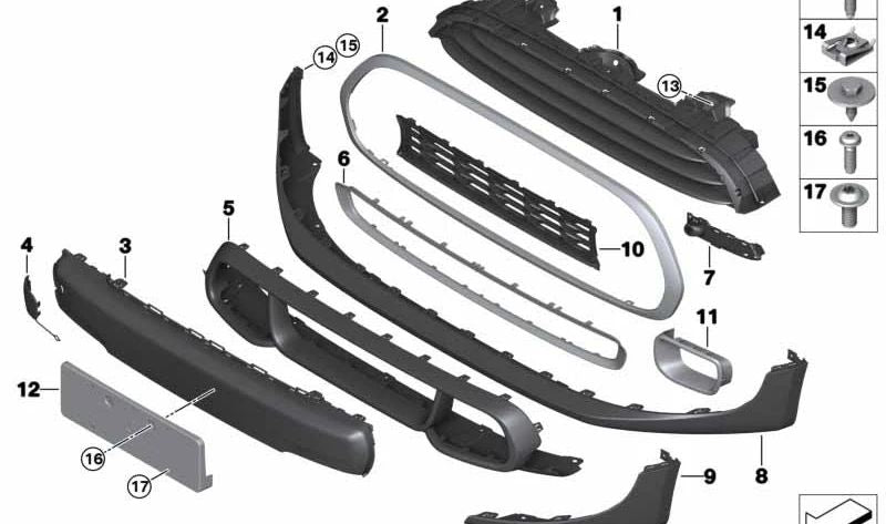 Paramento para parachoques delantero OEM 51117379433 para MINI F55, F56, F57. Original MINI.