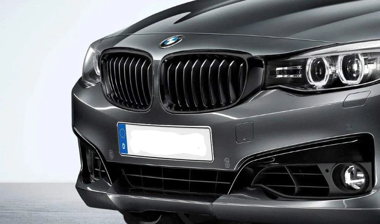M Performance front grilles in gloss black for BMW F34, F34N (OEM 51712410146). Original BMW.