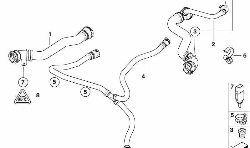 Manguera de refrigerante OEM 17127541077 para BMW Z4 E85. Original BMW.