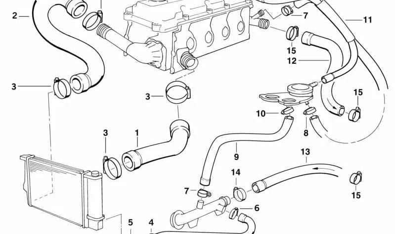 Manguito de agua/o refrigerante OEM 11531247203 para BMW E36 y Z3. Original BMW.