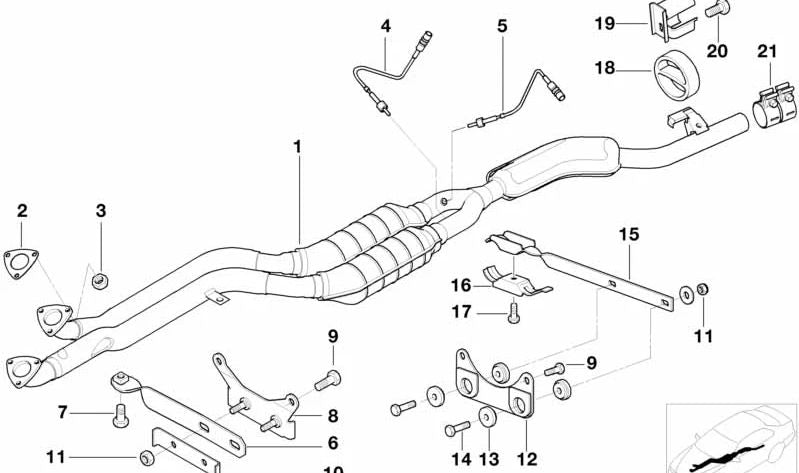 Soporte tubo de escape OEM 18307500078 para BMW Z3 E36 2.3i, 2.8i (07/1996–10/2000). Original BMW.