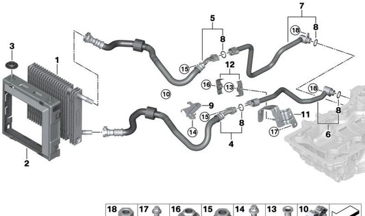 Radiador de óleo do motor OEM 17218632134 para BMW G12. BMW original.