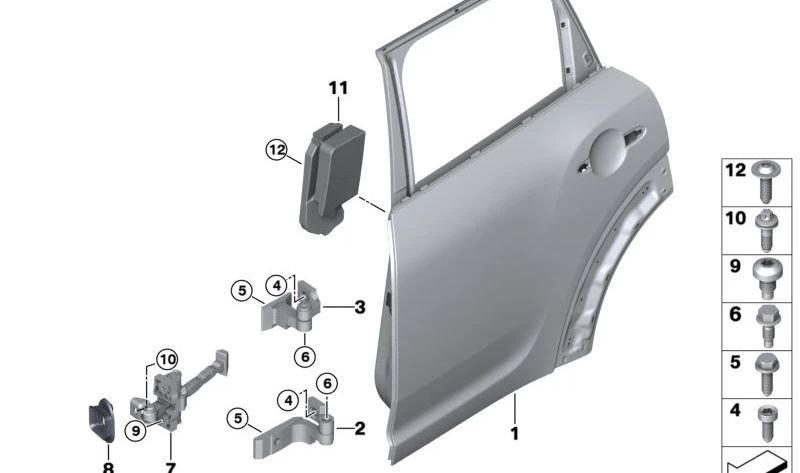 Junta de tope de puerta trasera izquierda OEM 51227297257 para BMW F45, F45N, F46, F46N y MINI F60. Original BMW y MINI.