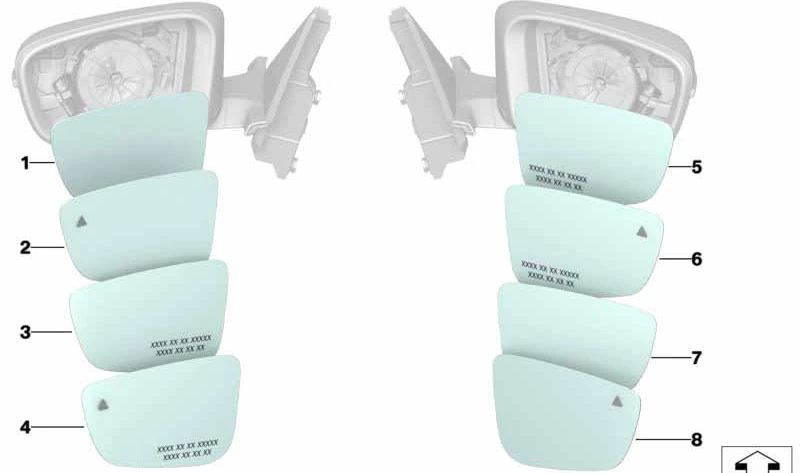 Left Wide Angle Rearview Mirror Glass OEM 51168739631 for BMW F90 G30 G31 G32 G11 G12 F91 F92 F93 G14 G15 G16. Genuine BMW.