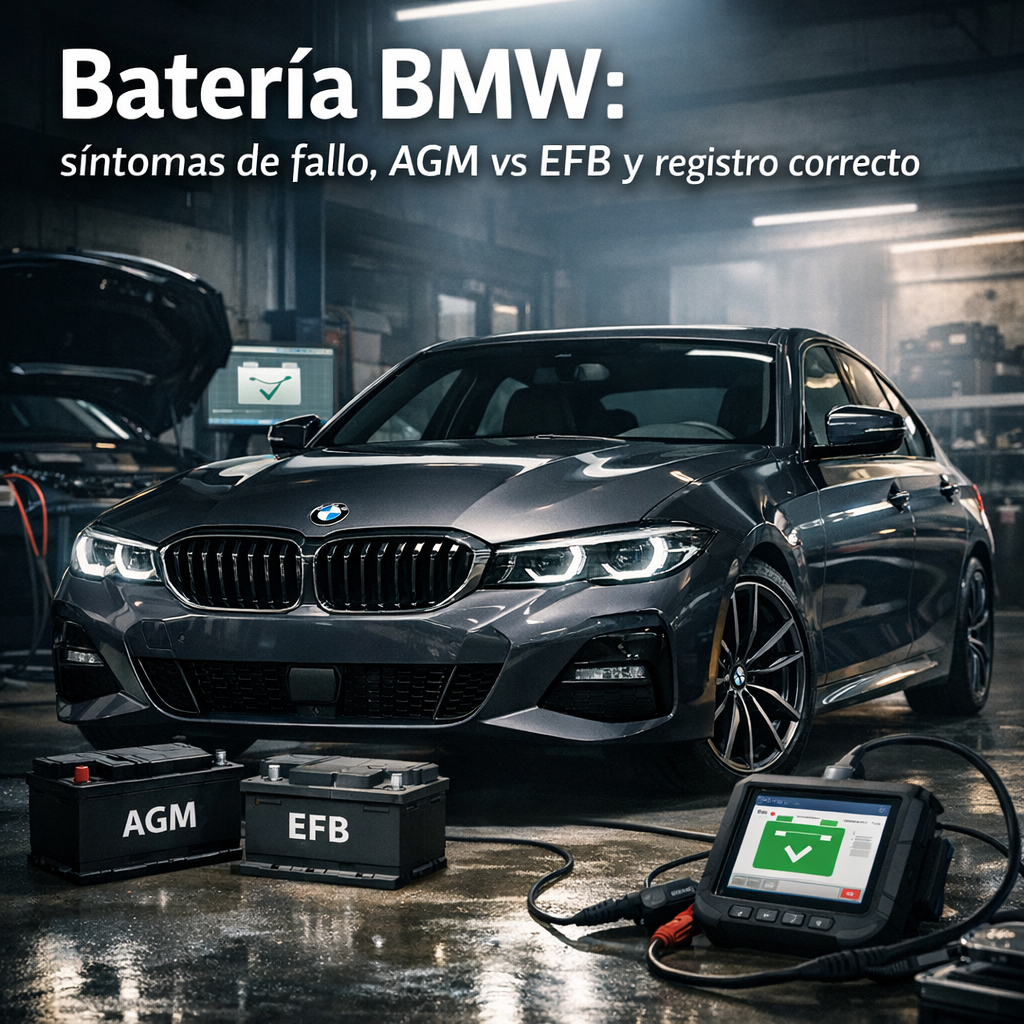 Batería BMW: síntomas de fallo, AGM vs EFB y registro correcto