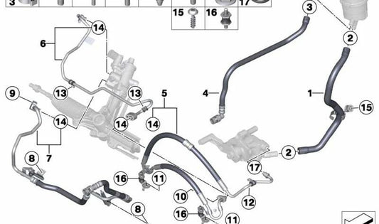 Tubo de retorno dirección asistida OEM 32412284416 para BMW F10, F06, F12, F13. Original BMW.