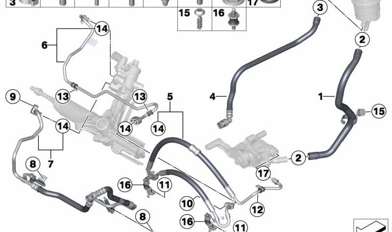 Tubo de succión dirección asistida OEM 32412284411 para BMW F10, F06, F12, F13 M5 y M6. Original BMW.