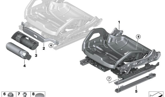 Estructura asiento deportivo eléctrico derecho OEM 52108746216 para BMW G80 (incl. M3, M3 CS, M3 Competition, M3 xDrive) desde 11/2020 en adelante. Compatible solo con versiones especificadas. Original BMW.