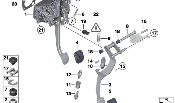 Pedal de embrague OEM 35316789744 para BMW Serie 5 (F10, F11). Original BMW.
