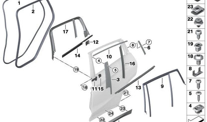 Moldura de puerta trasera derecha para BMW X3 G01, G01N, X4 G02, G02N (OEM 51138499212). Original BMW