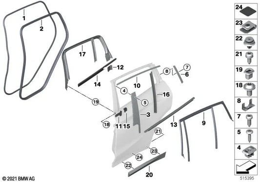 Rear Right Door Window Frame Trim for BMW X4 F98N, G02, G02N (OEM 51357416526). Original BMW