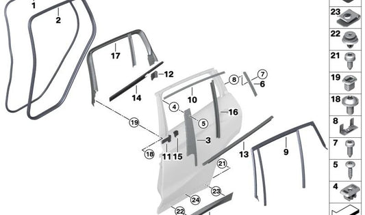 Embellose C-Pilar linke hintere Tür für BMW F98, G02 (OEM 51357416539). Original BMW