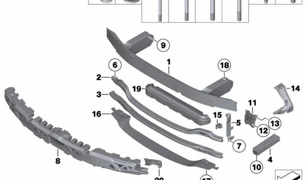 Soporte delantero del parachoques OEM 51117200705 para BMW F10, F10N, F11, F11N, F18, F18N. Original BMW.